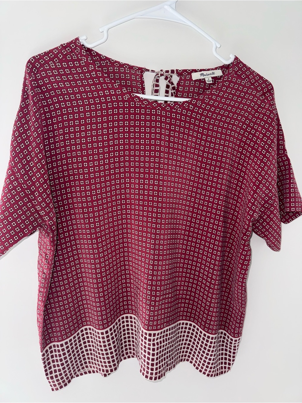 Madewell Wine Red Geo-Print Short Sleeve Top